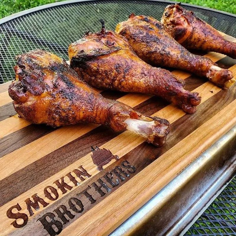 Smokin Brothers Cutting Board BBQ chicken legs