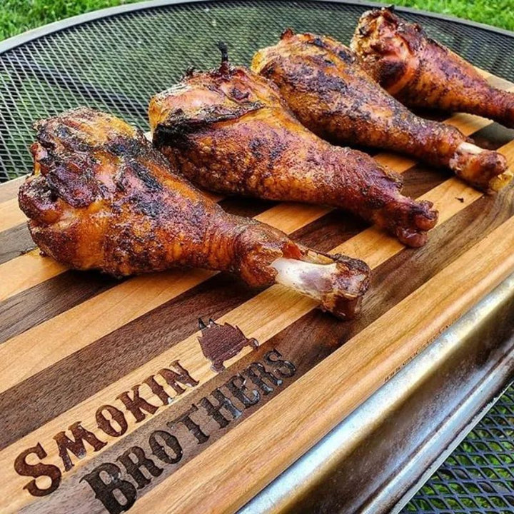 Smokin Brothers Cutting Board BBQ chicken legs