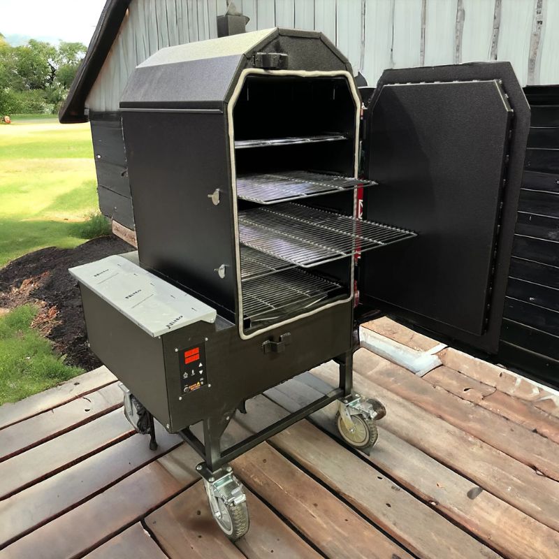 Smokin Brothers Premium Vertical Pellet Smoker on deck