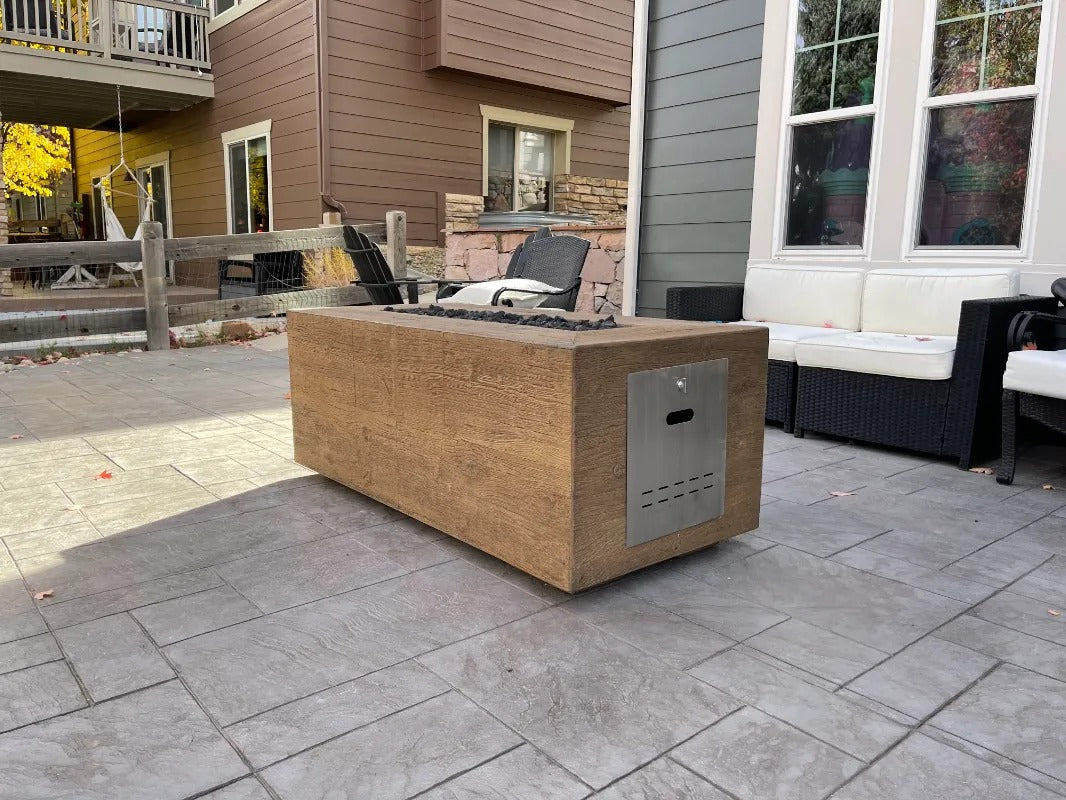 The Outdoor Plus Catalina fire pit wood grain with door