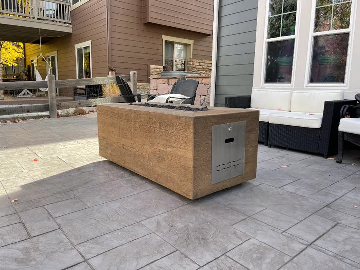 The Outdoor Plus Catalina fire pit wood grain with door