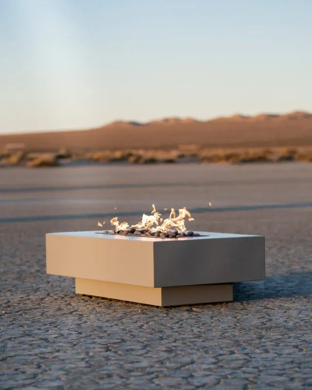The Outdoor Plus Coronado fire pit Powder Coat Pewter dried lake