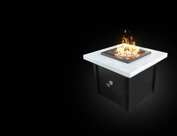 The Outdoor Plus Kamoa Fire Table white top black base cameo
