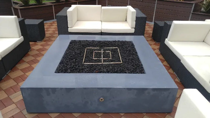 The Outdoor Plus Quad fire pit GFRC gray patio