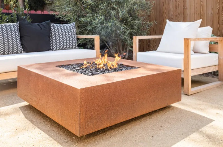 The Outdoor Plus Quad fire pit corten steel patio furniture