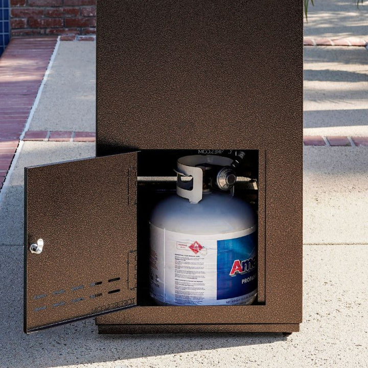The Outdoor Plus Williams Fireplace propane storage