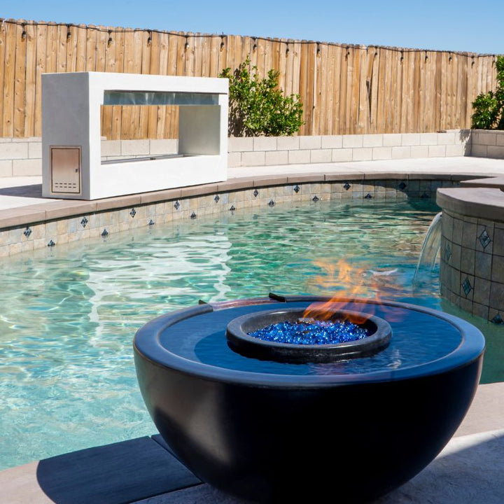 The Outdoor Plus Williams Fireplace white poolside