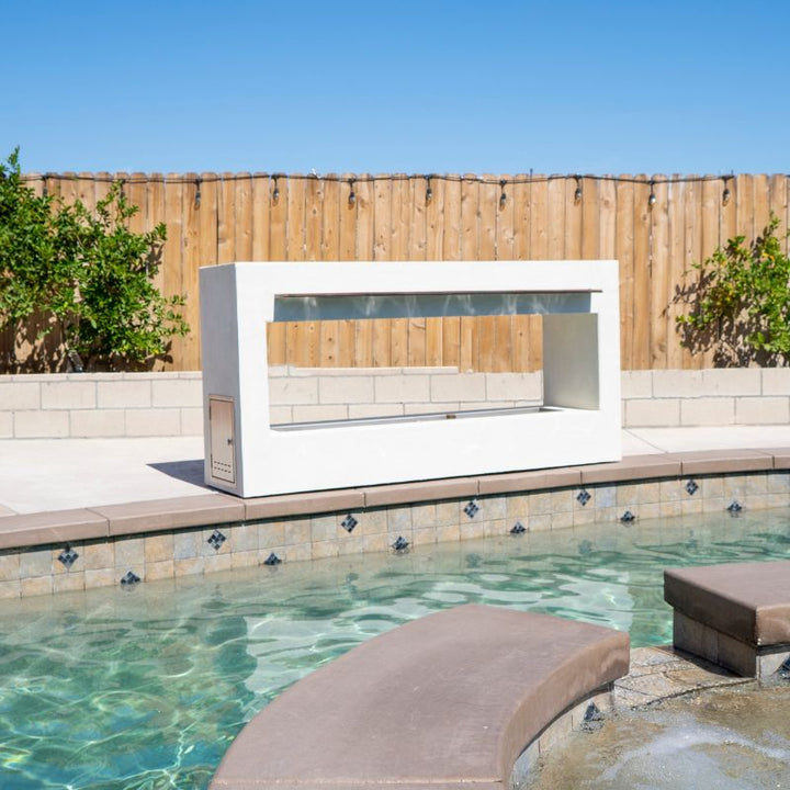 The Outdoor Plus Williams Fireplace white powder coat poolside