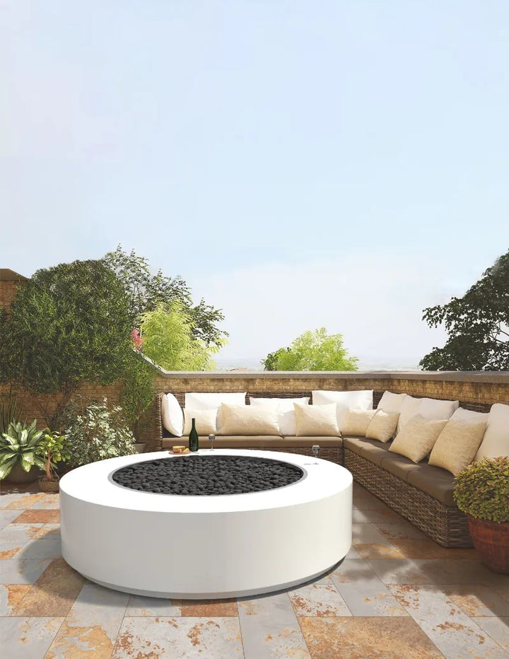 Unity fire pit white powder coat 72 inch daylight