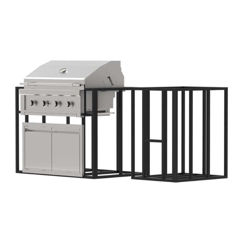 Barbecue grill with a black metal stand on a white background