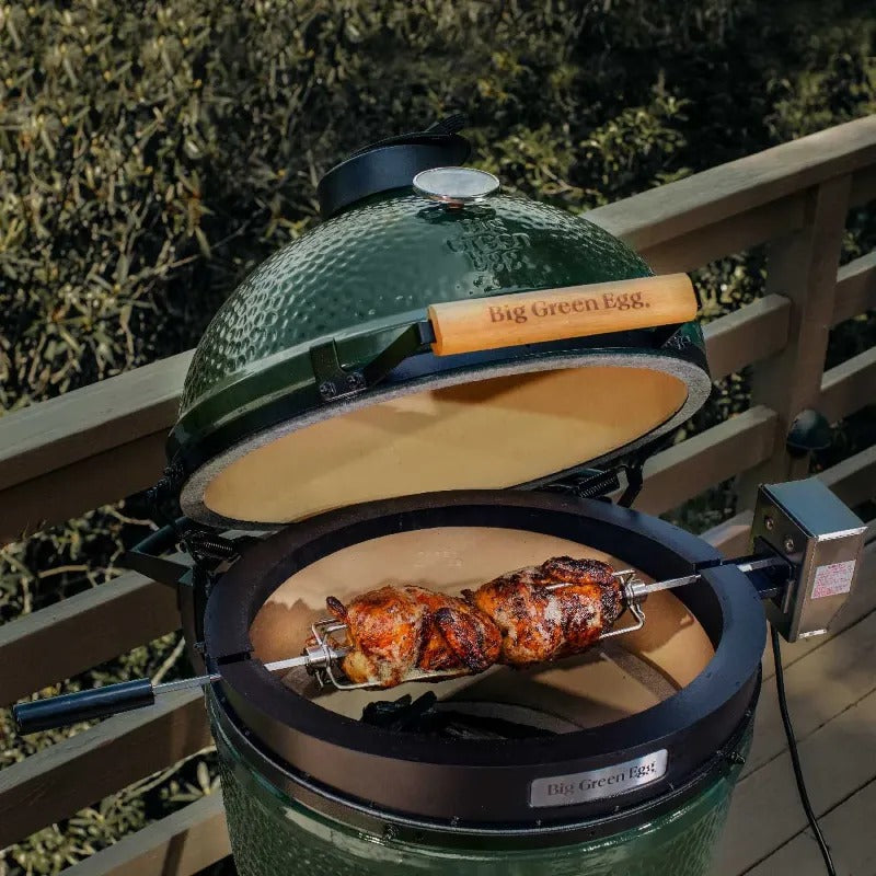 big green egg rotisserie kit roasting chicken