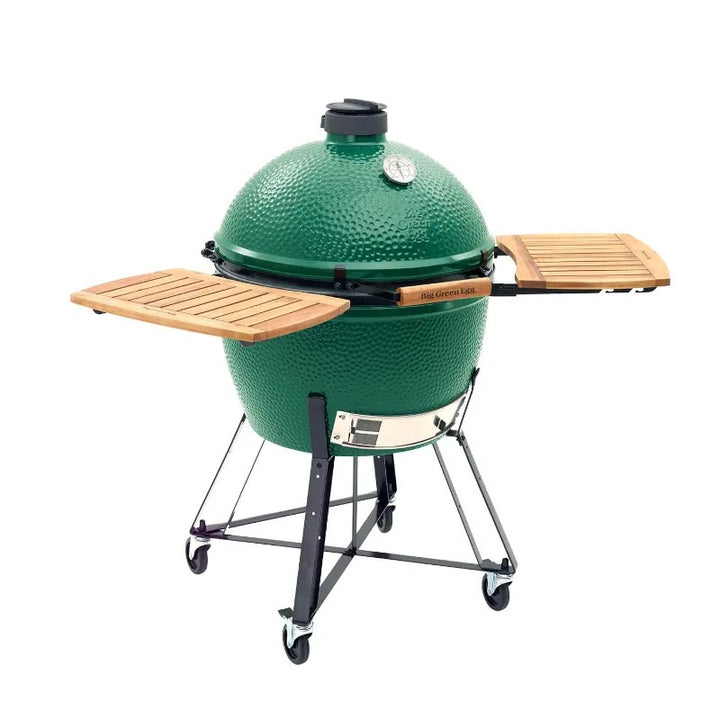 big green egg xlarge with acacia mates side